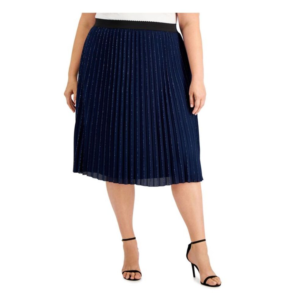 ADRIANNA PAPELL Womens Pull On Styling Tea-Length Cocktail Pleated Skirt